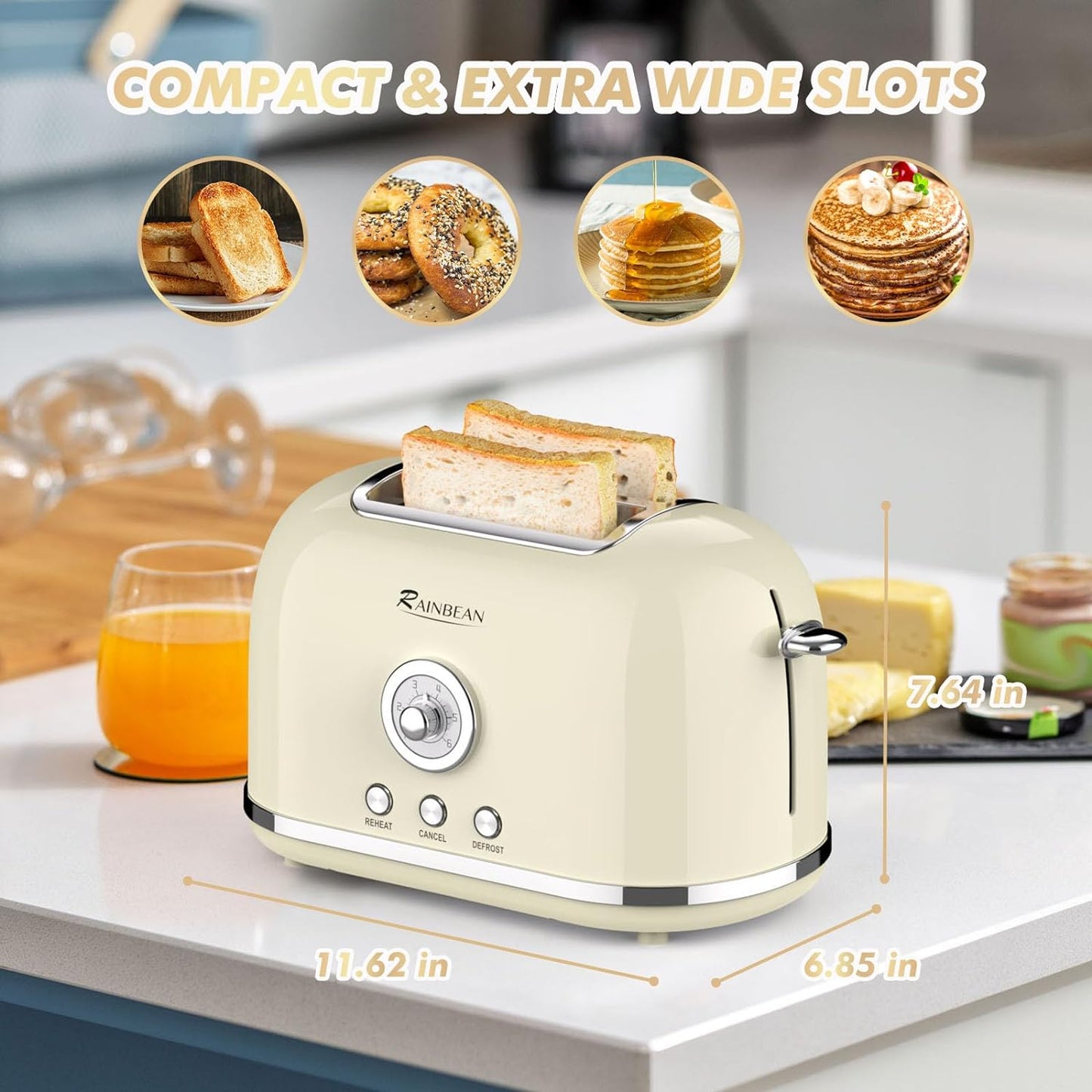 Toaster 2 Slice Retro Toaster Stainless Steel With 6 Bread Shade Settings