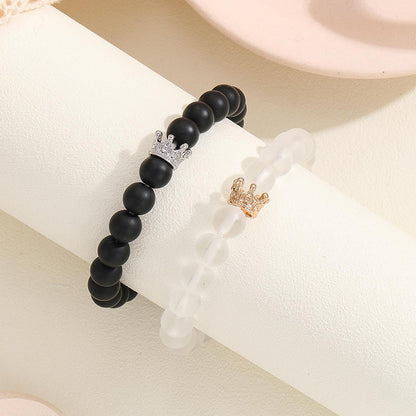 Fashion Jewelry 2pcs Handmade Crown Beaded Charms Bracelet